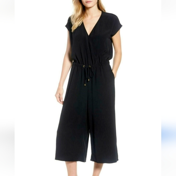 NEW Eileen Fisher black crepe v-neck jumpsuit Romper jumper - Picture 3 of 11